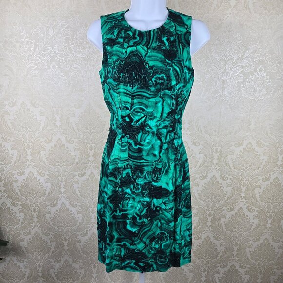 MICHAEL Michael Kors Size 4 Green Black Malachite Look Dress Bodycon Sleeveless - Picture 1 of 14